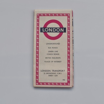 Vintage London Transport Map Underground Bus Roads Railways POI 1966
