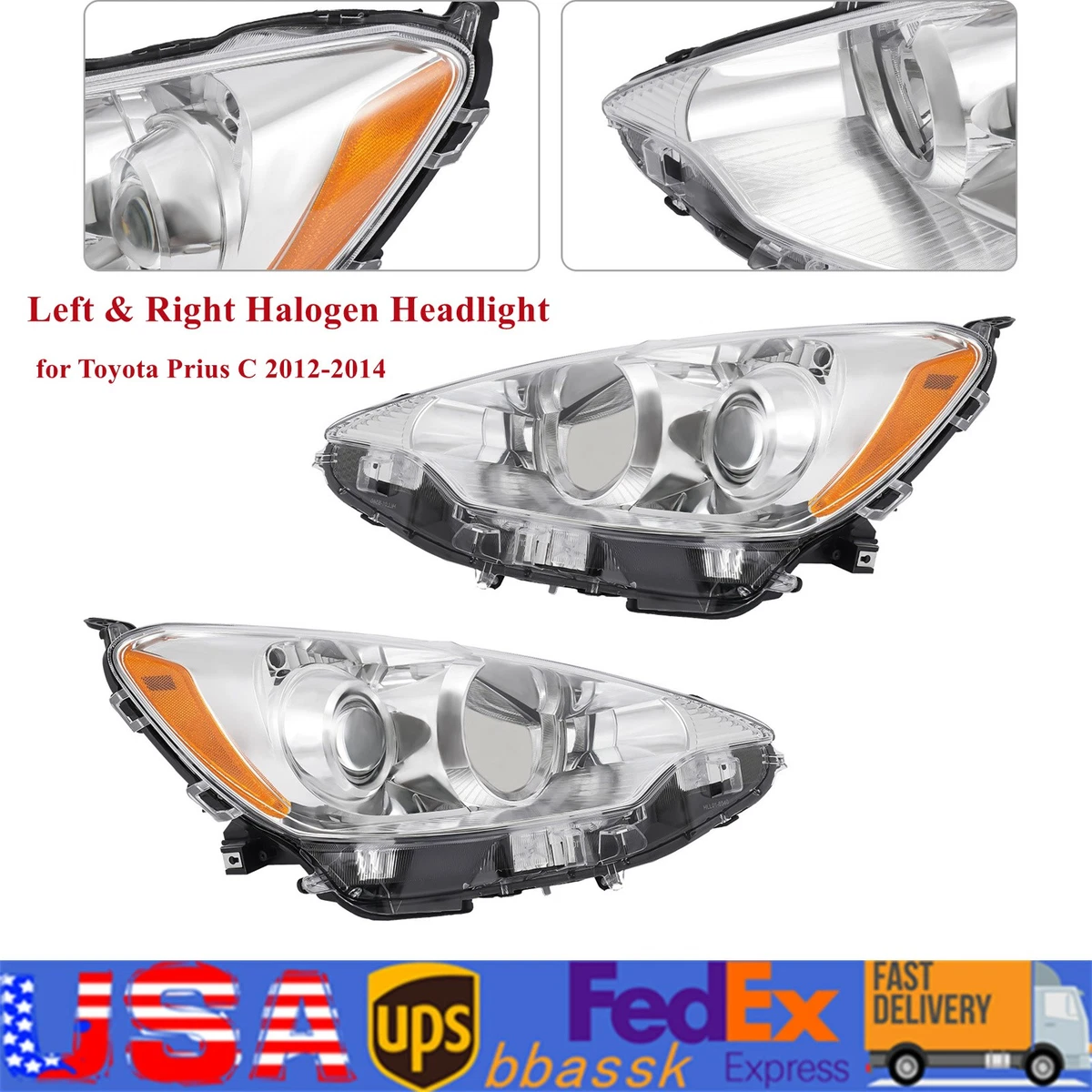 Par De Faros Halógenos Completos Para Toyota Prius 2012-2015 - Lado Izquierdo Y Derecho, Certificados DOT/SAE