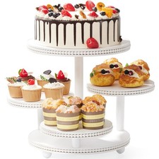 VIVIRBIEN 4 Tier Round Cupcake Tower Stand Beaded, Wood Cake Stand with Tiere...