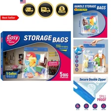 Plastic Storage Bags 5 Gallon with Handle Zipper Lock Reusable Large Pack