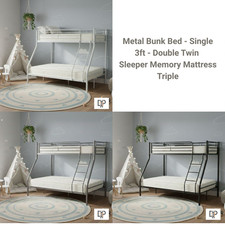 Metal Triple Bunk Bed - Single 3ft - Double Twin Sleeper Memory Mattress option