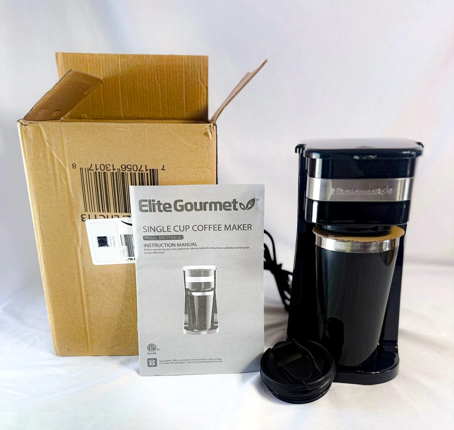 Elite Gourmet Single Serve Coffee Maker w/ Travel Mug Black EHC111A Open Box
Opens in a new window o
