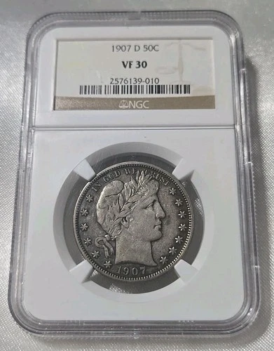 1907 D BARBER HALF DOLLAR NGC VF30 LOOKS XF+