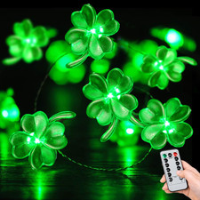 St Patricks Day Decorations Shamrocks String Lights Battery Operated with Remote