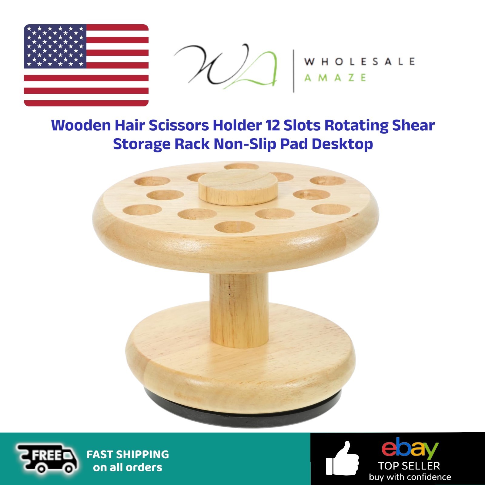 Wooden Hair Scissors Holder 12 Slots Rotating Shear Storage 
