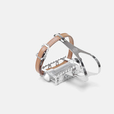 Traditionelle Fahrrad/Fahrradpedale mit Leder Zehenriemen und Vintage Käfigen