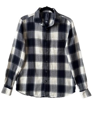 Killer Navy Blue White Plaid Button Up Shirt Men's L 100% Woven Cotton Classic
