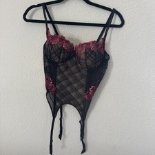 NWT VINTAGE Victoria  s Secret Lace Bustier Corset Garter floral embroidered 36B