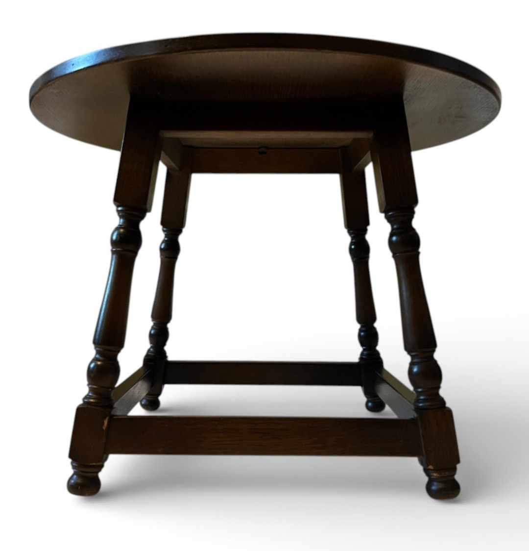 Vintage Round Table, End Table 66cm Diameter 49cm Height Dark Brown Turned Leg image 2