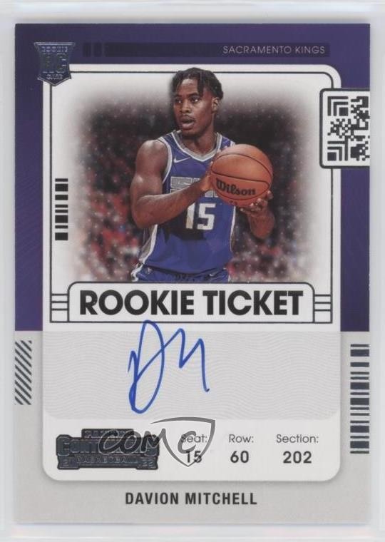 2021-22 Panini Contenders Rookie Ticket Davion Mitchell #109 Rookie Auto RC s3g