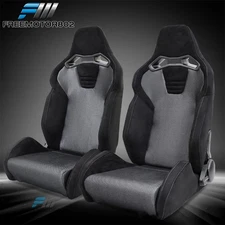 Adjustable Universal Pair Racing Seats Slider Suede & Shinning Mesh Fabric BK GR