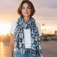 Bioworld Harry Potter Scarf 42x65" Icon Print Lightweight Blue Checkered OS