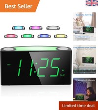 Green Digital Alarm Clock with 7-Color Light & Dual USB Ports - Ideal for Teens