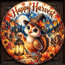 Happy Fall Harvest Door Sign, Turkey, Thanksgiving, Autumn Pumpkin, Scarecrow