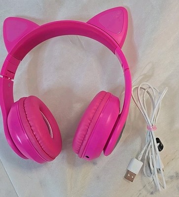 Art+Sound Hot Pink Headphones Cat Ears Bluetooth Headset Call Microphone Phone