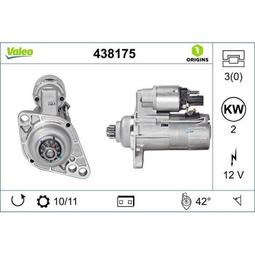 Démarreur Valeo 438175 Origins pour moteurs de voitures Audi et Seat
