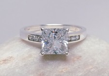 Size N 1/2 Sterling Silver 925 Ladies Ring clear stones square CZ stone hallmark