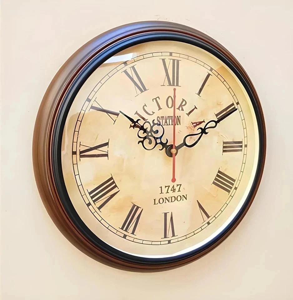 Victoria Station Clock 10'' Vintage Look Deep Glass Wall Clock - Image 4 of 4
