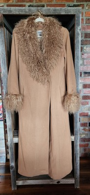 Vintage Marvin Richards Long Wool Coat w/ Mongolian Lamb Fur Trim