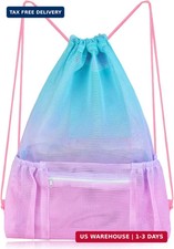 Mesh Drawstring Bag with Zipper Pocket, Beach Bag for Swimming Gear Backpack Gym