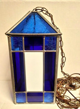 HANDMADE STAINED GLASS HANGING SWAG LAMP WITH...