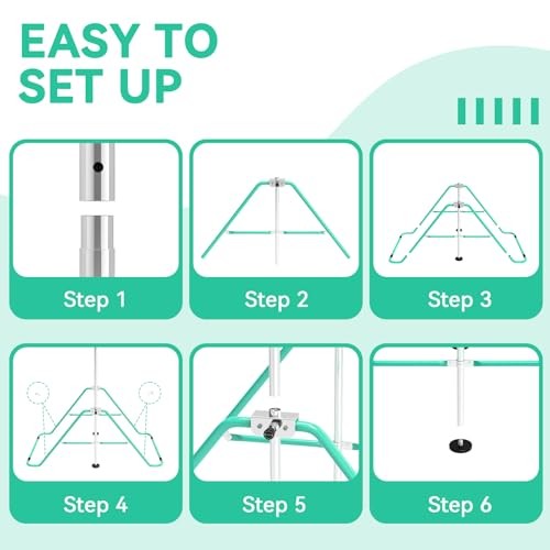 Gymnastics Bar for Kids with Gymnastics Rings, Height Adjustable Green