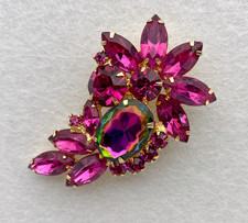 Juliana Brooch Heliotrope Watermelon Magenta Marquise Cut Gold Tone Asymmetrical