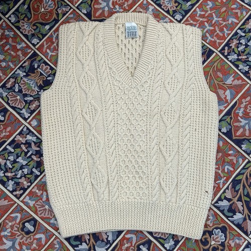 Vintage Blarney Woollen Mills Aran Wool Fisherman Cable Knit Sweater Vest XL - Image 1