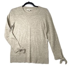 LOFT Women's Tie-Cuff Crewneck Sweater Light Beige Wool Blend Knit XS