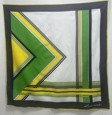 Vintage 70s Leonardi Italy Geometric Stripes Scarf Navy Green Yellow 30 X 30