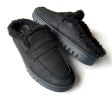 Vionic Uptown Faux Shearling Mule shoes Black Leather Sz 6 EXCELLENT