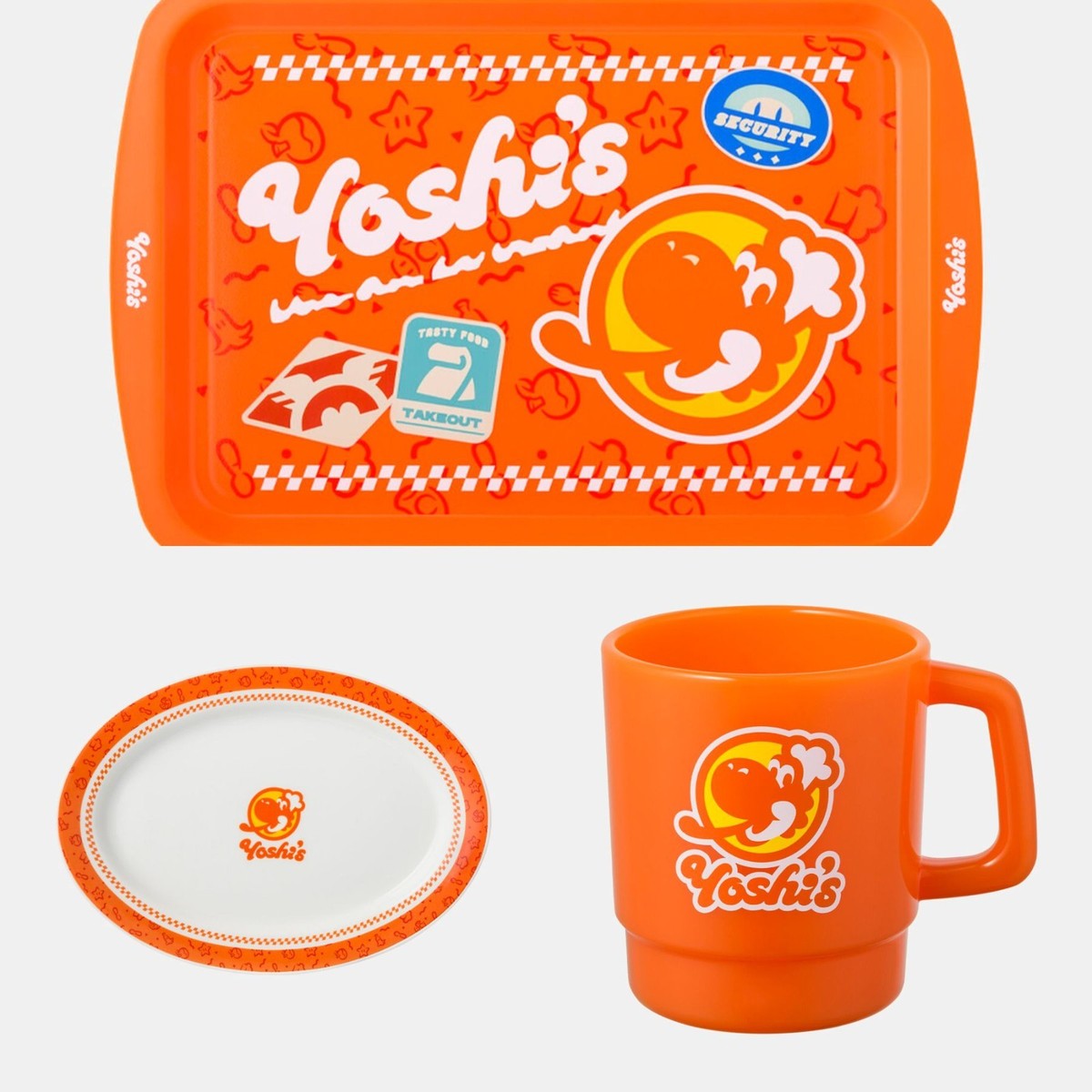 Set of 3 Nintendo Yoshi's Stackable mugs ,Tray ,Ceramic plate