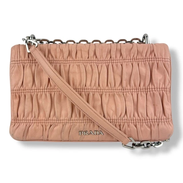 Prada Nappa Gaufre Pink Chain Flap Leather Handbag
