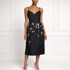 NWT: Carolina Herrera Embellished Pleated Silk-Faille Midi Dress