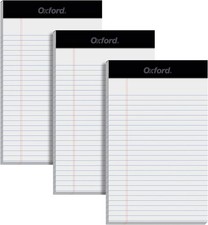 Oxford 5x8 Legal Pads, Narrow Ruled Both Sides, 3 Pack, 50 Sheets, Perforated,