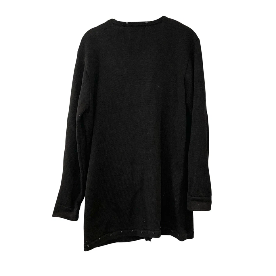 Storybook Knits Fabulous Long Button Embellished Cardigan Sweater Solid Black M - Image 2 of 4