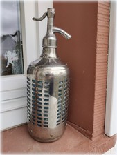 Sodaflasche RARITÄT Frankreich Siphonflasche Metallkorpus Antik Türkis Blau