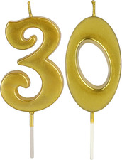 Gold 30Th Birthday Candles for Cake, Number 30 1 3 Glitter Candle Party Annivers