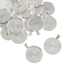 25 pcs 25mm Pendant Trays Round Pendant Bezels Setting Cabochon Blank Base fo...