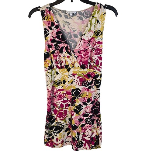 Cabi Floral Top Women's S Pink Multi Empire Waist Y2K Long Line Sleeveless