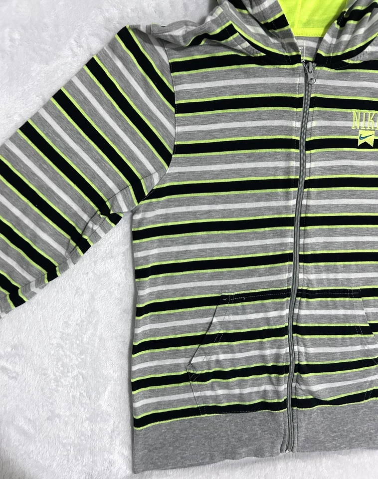Nike Hoodie Youth XL 13-15 Full Zip Jacket Neon Green Striped Pullover Swoosh - Image 3 of 4