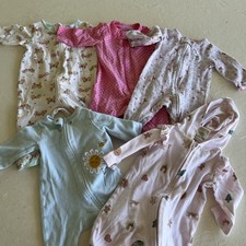 Lot Baby Girls cotton one piece Sleepers Size 0 3 Months Carters long sleeve