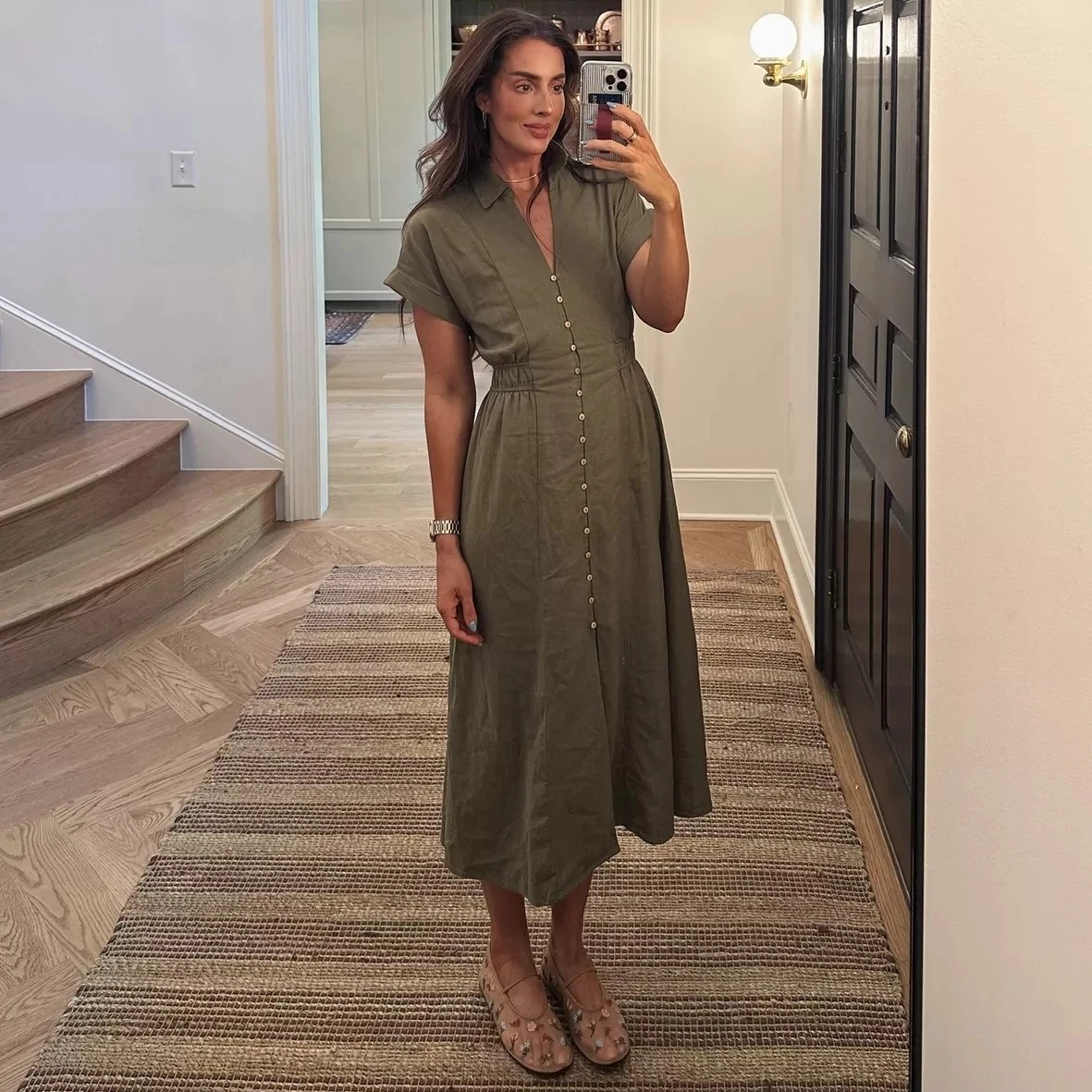 NWT ZARA Viscose Linen-blend Midi Shirt Dress Khaki Green 8351/031 Sizes XS, M