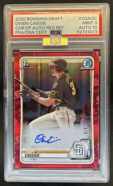2020 Bowman Draft Owen Caissie Chrome Auto 1st Red Refractor #/5 Padres PSA 9 10