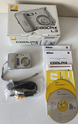 Nikon Coolpix L3 5.1MP Compact Digital Camera Silver VGC Works & Box Read Descr.