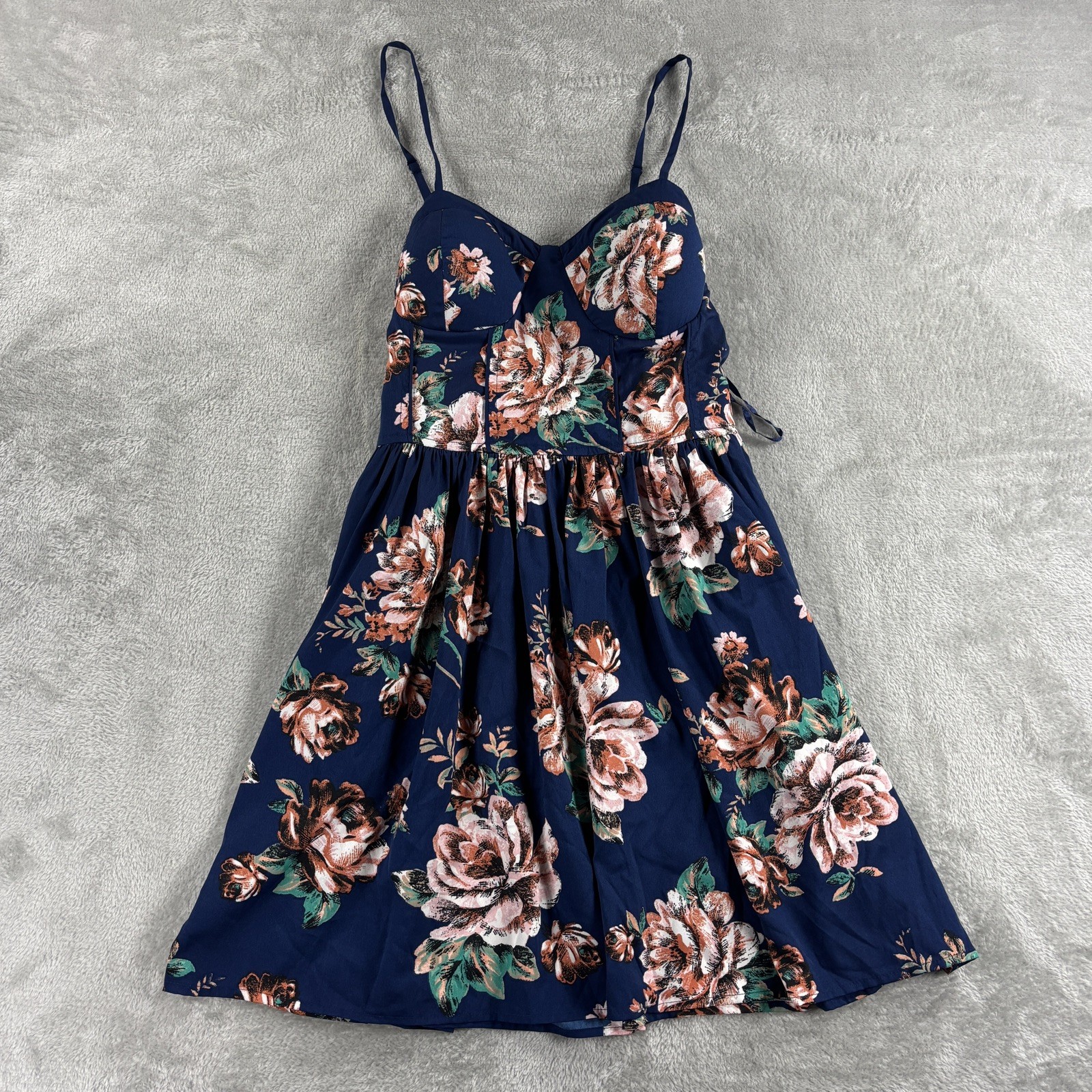 Band of Gypsies Womens Medium Navy Floral Spaghetti Strap Summer Dress