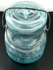 Vintage Atlas E-Z Seal Blue Squatty Pint Size Canning Jar Glass Lid & Wire Bale. — photo 6