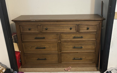 Brown Medium Wood 9-Drawer Freestanding Bedroom Dresser with Metal Pulls