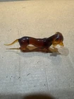 Mini Amber Dachshund Dog Figurine Italian Murano Style Art Glass Vintage 2"
