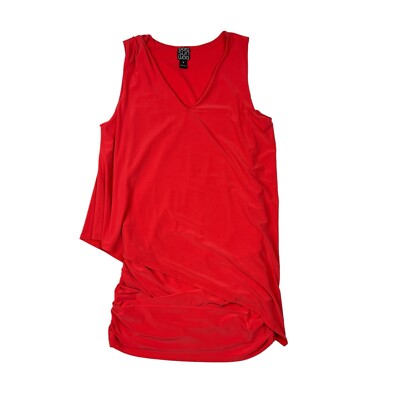 Clara Sunwoo Red Orange V-Neck Ruched Asymmetrical Mini Dress Size Medium